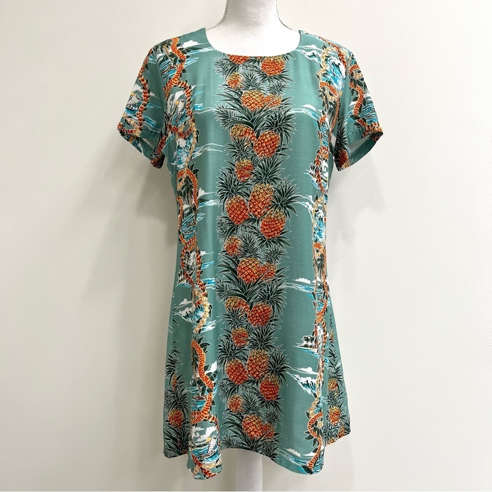 Vintage Hawaiian Flavor Pineapple Print Shift Dress Short Sleeve Made in U.S.A